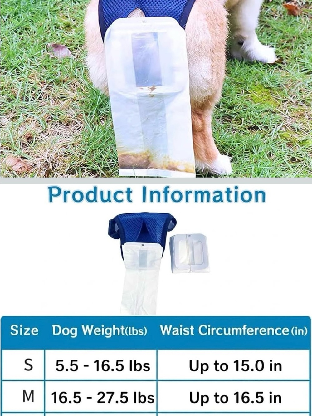 Disposable Dog Diaper with Blue Harness - Pet Sanitary Wrap